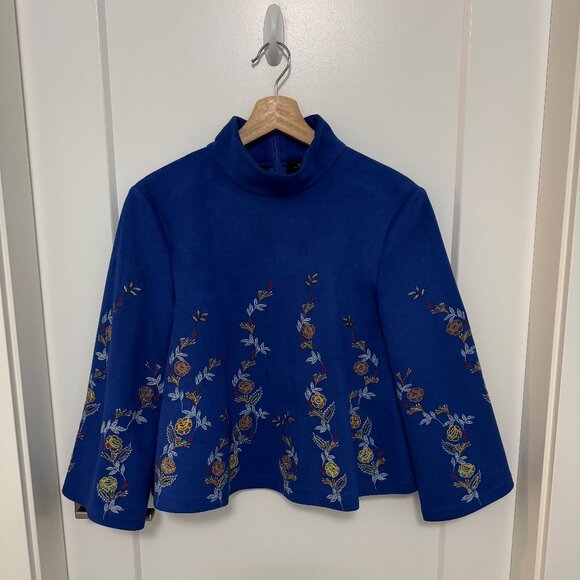 Zara Blue Faux Suede Floral Embroidered Blouse - Picture 1 of 2